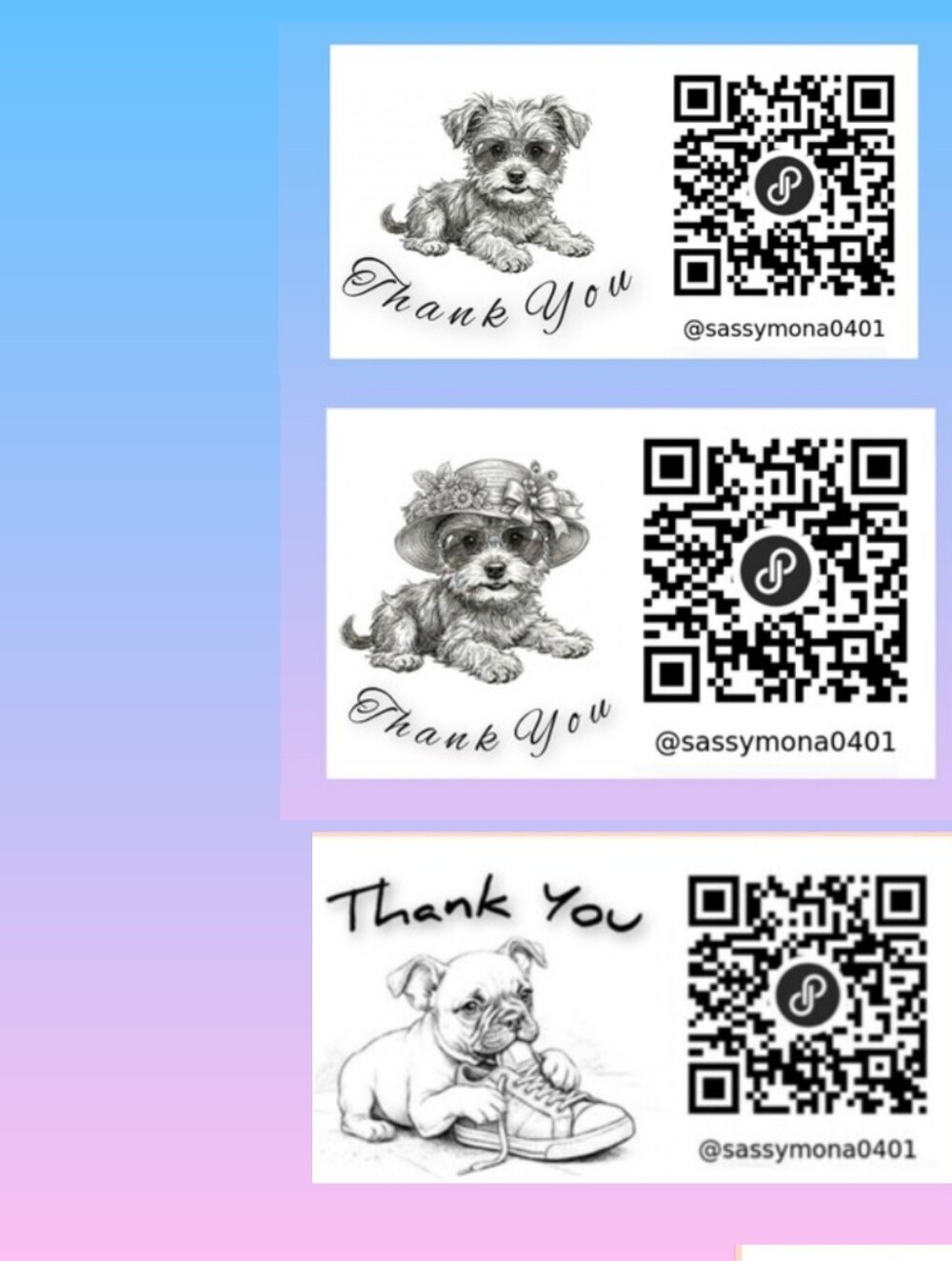Animal QR Code Collection  Thank You Stickers 2x4 50pc Handcrafted QR Code Pets